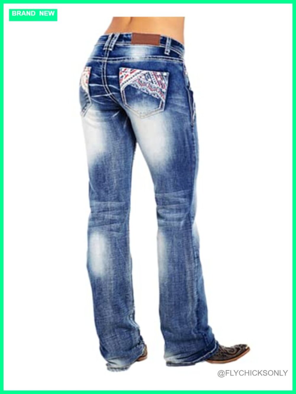 QJBMEI Cotton Spandex Bootcut Jeans Women Mid Rise American Flag